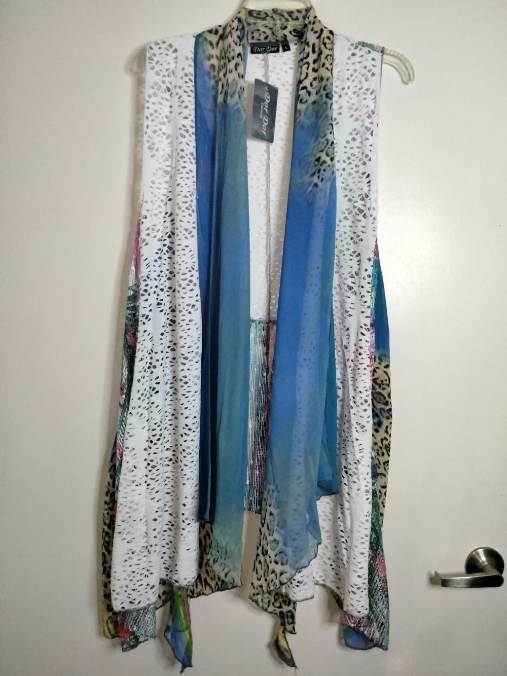 Dor Dor Couture (Size L) Multicolor Mixed Media Open-Front Drape Vest (NEW-NWT)